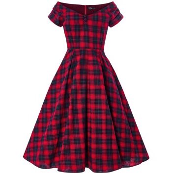 Miss Lily Red Tartan Smuk Rød Navy Ternet Kjole - Jeans