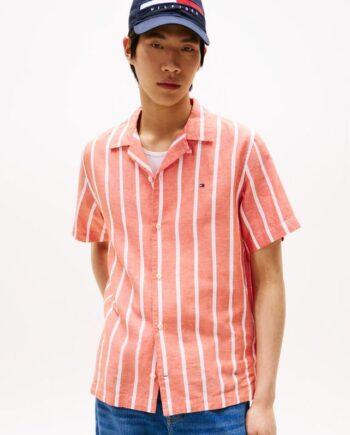 Orange Linen Blend Striped Shirt - Tommy Hilfiger Shirt  - 8721186824069