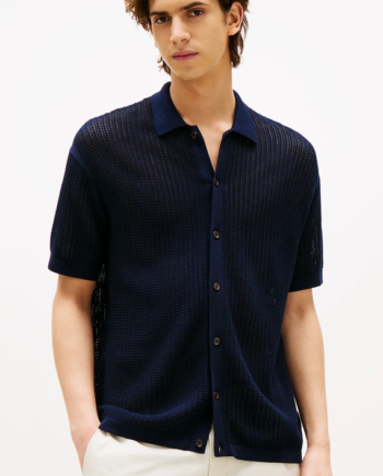 Blå Structure Open Knit Over Shirt - Tommy Hilfiger Shirt  - 8721186891092