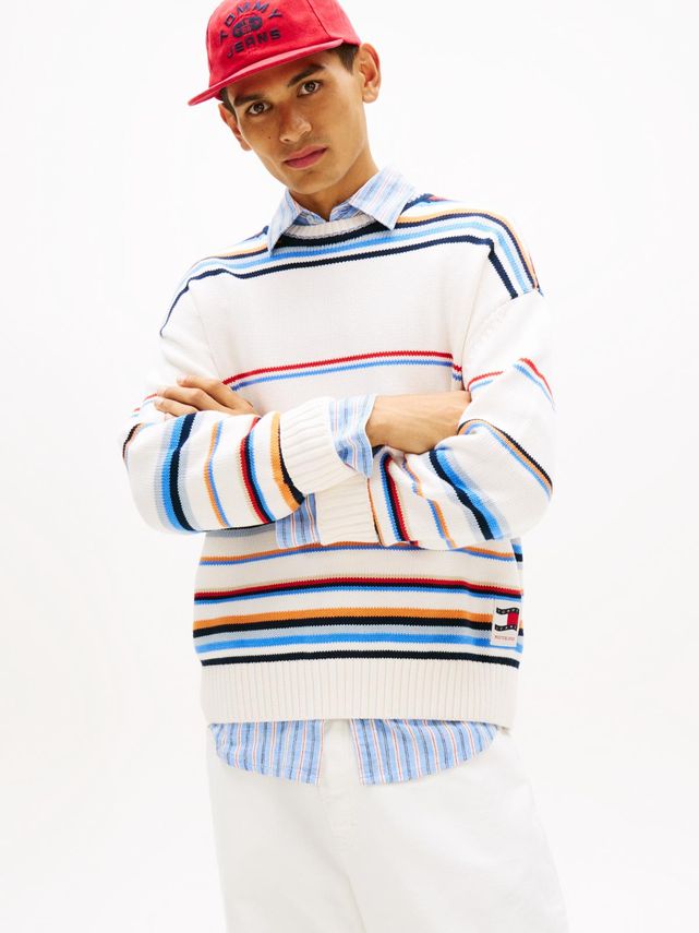 Hvid Tjm 90s Multi Stripes Sweater - Tommy Jeans Jeans  - 8721337170908