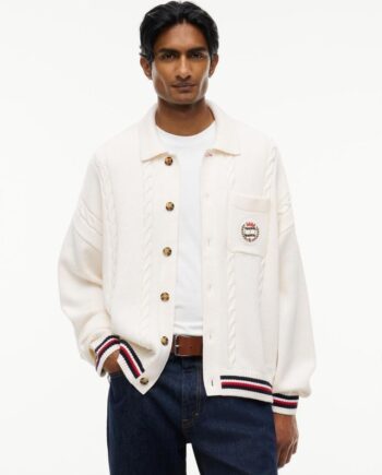 Hvid Tjm Rlx Cable Knitted Cardigan - Tommy Jeans Jeans  - 8721441541076