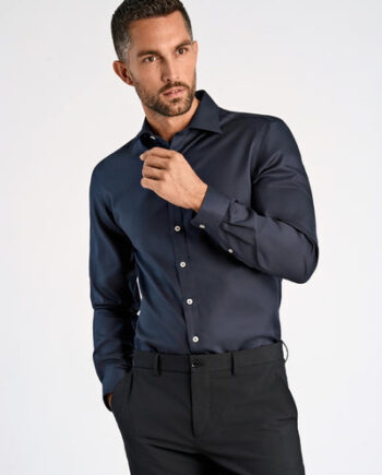 Dark Navy Lindbergh Modern Fit Technical Concealer Shirt - Lindbergh Shirt  - 5715651176930