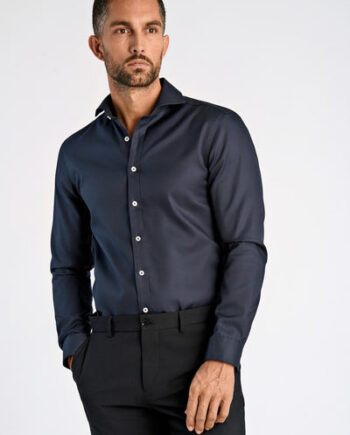 Dark Navy Lindbergh Slim Fit Technical Concealer Shirt - Lindbergh Shirt  - 5715651177128
