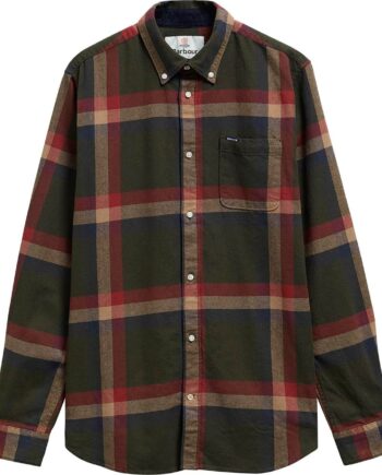 Grøn Barbour Mens Folley Tailored Checked Shirt Mid Olive Medium - Barbour Shirt  - 5063669304594
