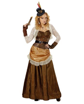 Stribet Steampunk Kjole Brun Guld - Jeans