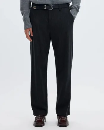 Dark Navy/Pinst Slm220 Loose Luke Wool Blend Stripe Pant - Selected Jeans  - 5715913980183
