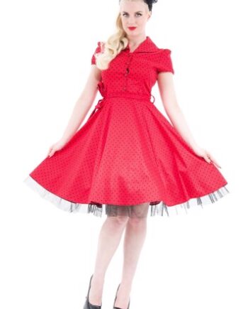 50r Kjole Swingkjole Miss Marleen Rose Sød Kjole Rød Med Polka Prikker - Jeans