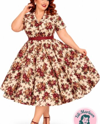 Miss Autumn Rose Vintage 50er Kjole Med Rosenprint - Jeans