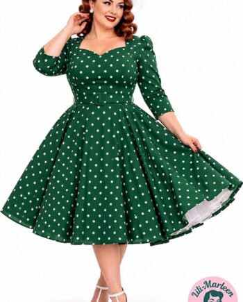 Grøn Miss Evergreen Vintage 50er Kjole Med Prikker - Jeans