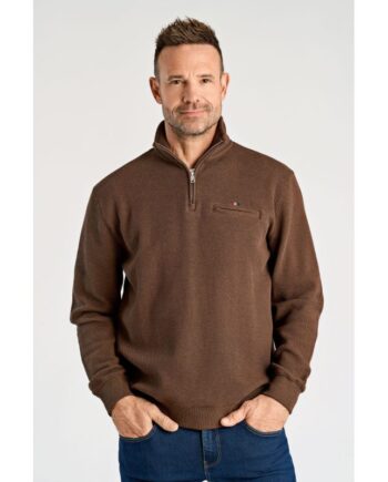 Brun Bison Sweatee Shirt Med Halv Lynlås Meleret Til Herre - Bison Shirt  - 5715789615035