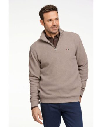Beige Bison Sweatee Shirt Med Halv Lynlås Sand Meleret Til Herre - Bison Shirt  - 5715778772244