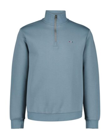 Blå Bison Sweatee Shirt Med Halv Lynlås Støvet Til Herre - Bison Shirt  - 5715891392633