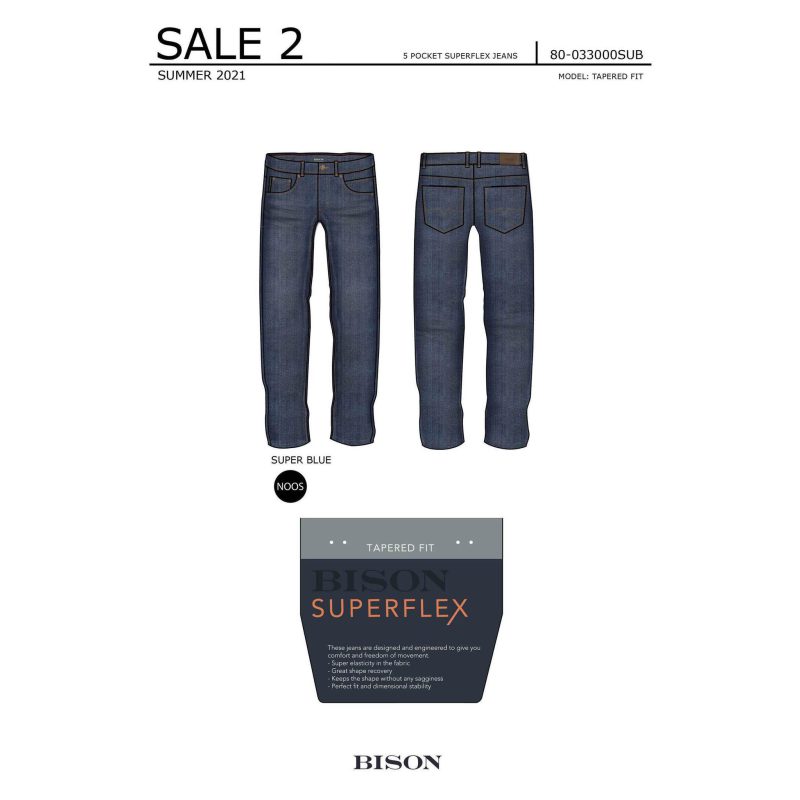 Blå Bison Tapered Fit Superflex Jeans Med Lommer Super Blue Til Herre - Bison Jeans - 5714392363708