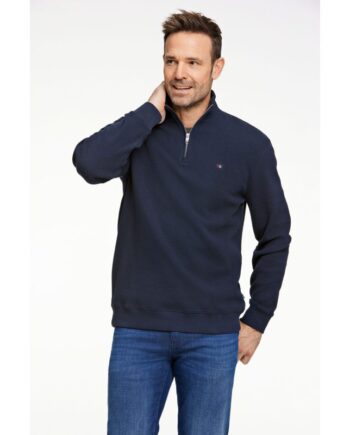 Navy Bison Vaffelstrikket Sweatee Shirt Med Halv Lynlås Til Herre - Bison Shirt  - 5715778772152