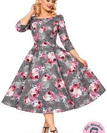 Miss Molly Grå Vintage 50er Kjole Med Blomster - Jeans