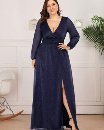 Lang Gallakjole Nadine Smuk Navy Lang Kjole Med ærmer - Jeans
