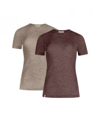Kortærmet Shirt Til Dame 100 Merino Uld 1x1 Rib Pak Beige Plum Melange - Byhappyme Shirt  - 5715701010580