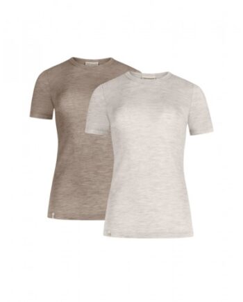 Kortærmet Shirt Til Dame 100 Merino Uld 1x1 Rib Pak Beige Nature Melange - Byhappyme Shirt  - 5715701010580