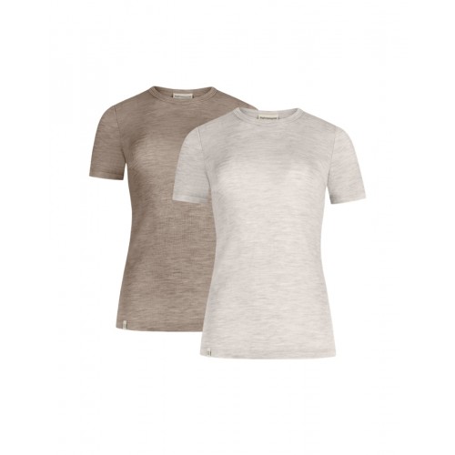 Kortærmet Shirt Til Dame 100 Merino Uld 1x1 Rib Pak Beige Nature Melange - Byhappyme Shirt - 5715701010580