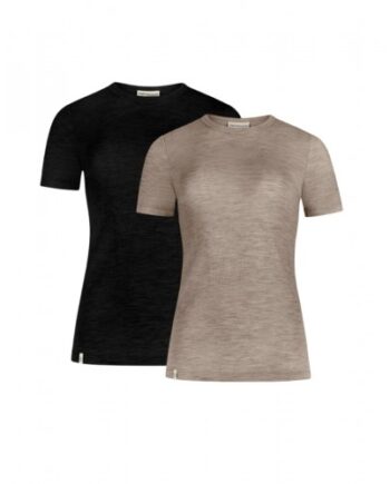 Sort Kortærmet Shirt Til Dame 100 Merino Uld Pak Black Beige Melange - Byhappyme Shirt  - 5715701010580