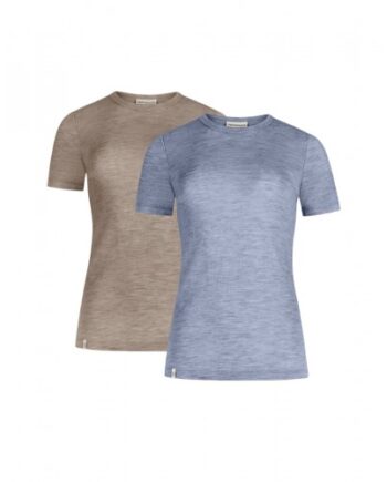 Kortærmet Shirt Til Dame 100 Merino Uld Pak Light Blue Beige Melange - Byhappyme Shirt  - 5715701010580