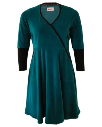 Blå Plus Size Kjole Bika Petrol Velvet - Amamiko Jeans