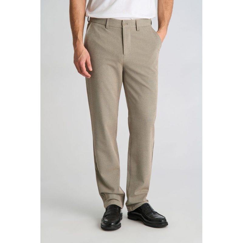 Beige Lindbergh Relaxed Loose Fit Superflex Performance Bukser Sand Meleret Til Herre - Lindbergh Jeans - 5715789652047