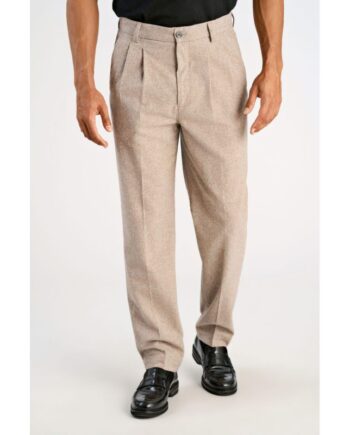 Beige Lindbergh Wide Fit Pæne Bukser Mørk Sand Meleret Til Herre - Lindbergh Jeans  - 5715789377964