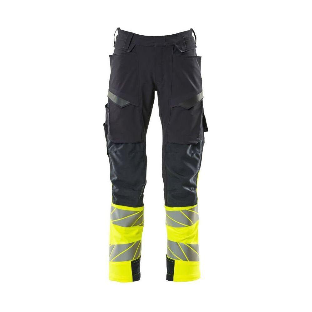 Mascotaccelerate Safe Bukser Knælommer Full Stretch 19179 511 01017 Mørk Marine Vis Gul - Mascot Jeans - 5711074800018